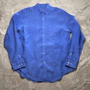 J. McLaughlin Gramercy Shirt Mens L Blue Linen Button Down Long Sleeve Coastal